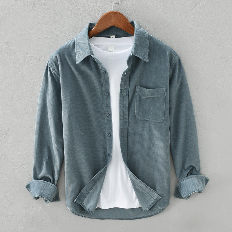 Camicia di velluto da uomo con tasca sul petto - Blu chiaro / 3XL