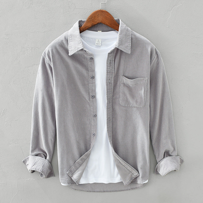 Camicia di velluto da uomo con tasca sul petto - Grigio chiaro / L