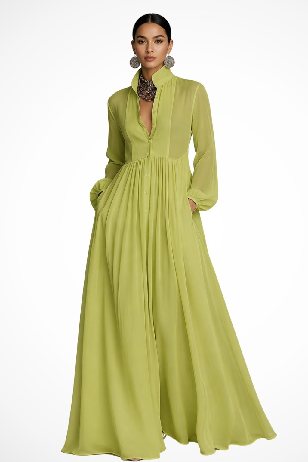 Ladies' Maxi Dress in Chiffon with Collar