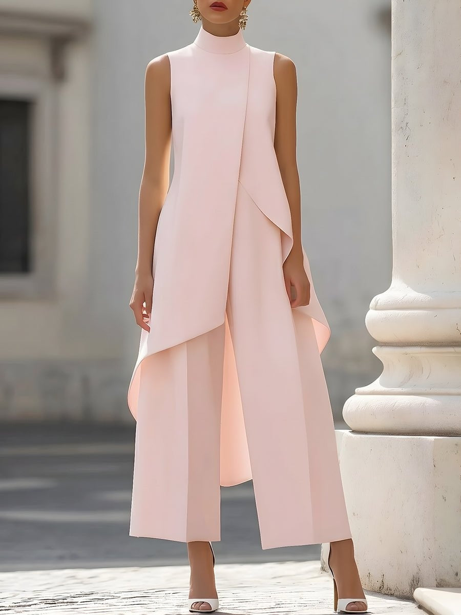 Mono para mujer con cuello alto y detalle de capa - Rosa claro / S