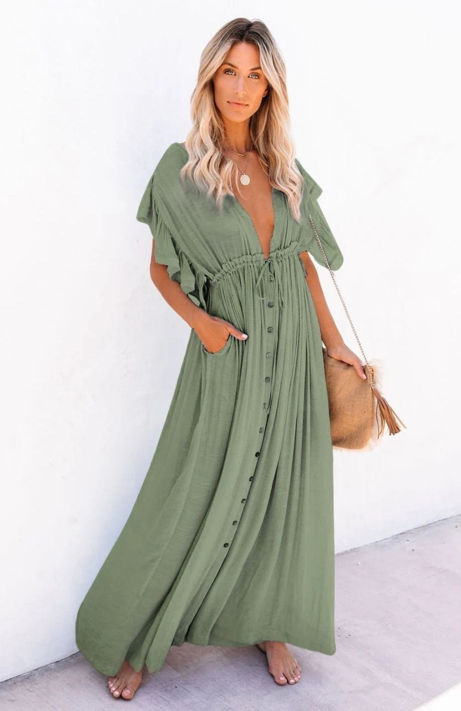 Damska sukienka maxi z bawełny i lnu | Letnia sukienka boho