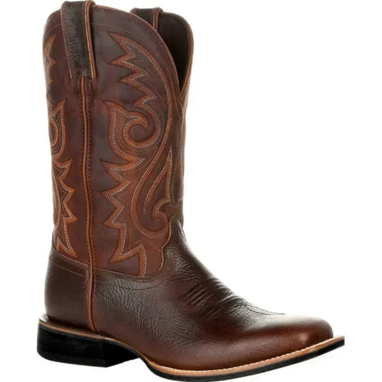 Men's leather cowboy boots with embroidery