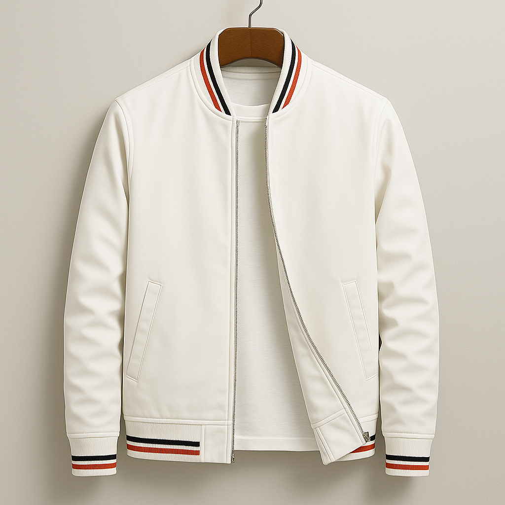 Men's bomber jacket in cotton with ribbed trim - Hvid / M