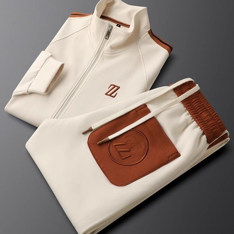 Conjunto deportivo para hombre con chaqueta y pantalón - Crema / M